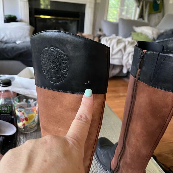 Vince Camuto Brown & Black Leather Riding Boots sz 7 - Picture 7 of 10